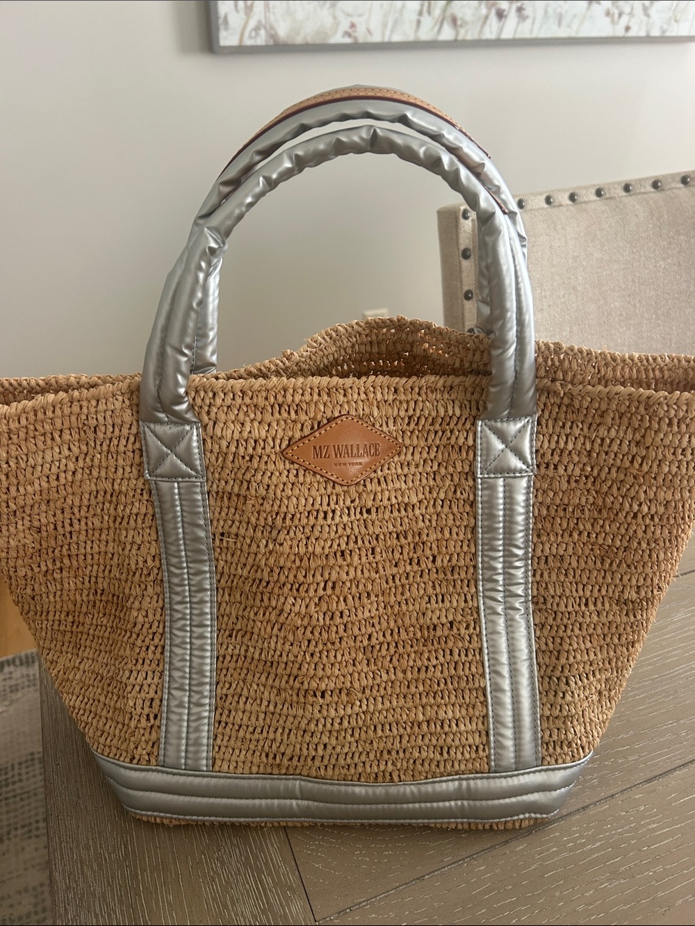 Mz Wallace Handwoven Straw Tote with Silver Trim - Beachy Women Bag - Picture 5 of 5